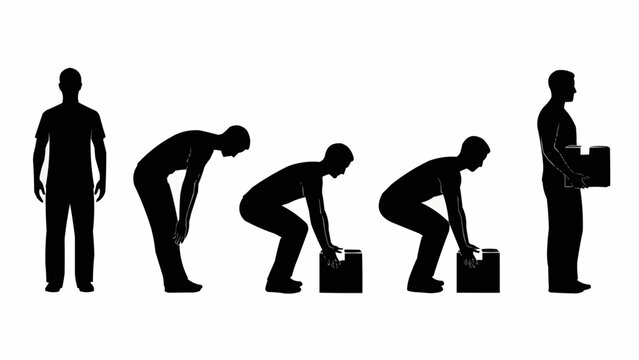 Proper lifting technique illustration showing stages for safe and effective manual handling