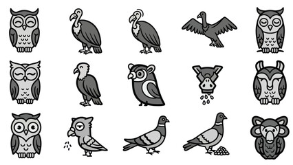 Obraz premium Cartoon bird illustrations owls vultures pigeons in vector style design