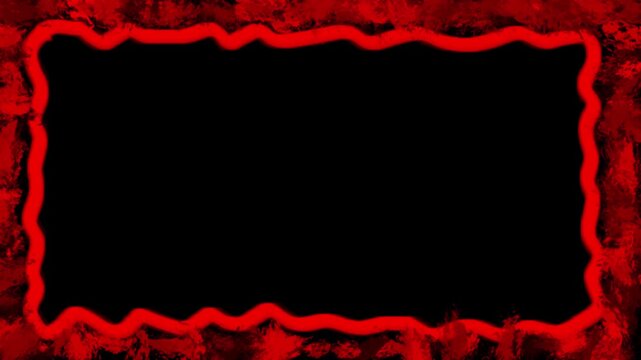 Wavy red rectangular frame on a dark red paint texture background, Stop motion animation of fast shaking border with blood or heat energy effect
