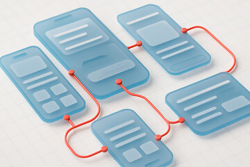 Abstract wireframe model highlighting user experience interface flow and modern mobile app development for innovative technology projects