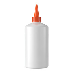 Isolated white plastic bottle with orange dispensing cap on black background