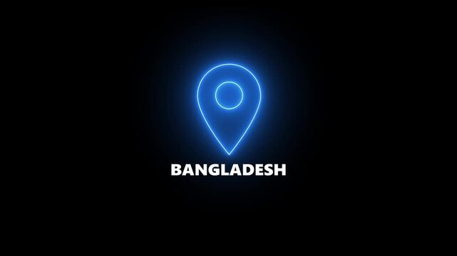 Glowing Blue Location Pin Icon with Bangladesh Text on Black Background marker