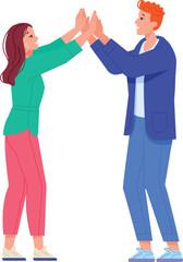 Boy and girl give high five. Informal greeting