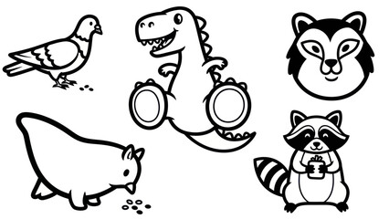 Cartoon animals collection bird dinosaur raccoon vector illustrations © Vgg