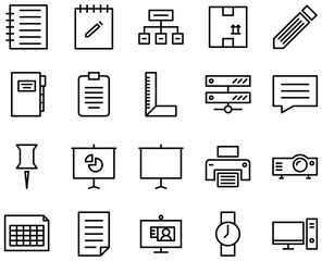 Minimalist Business and Office Essentials Line Icons Set