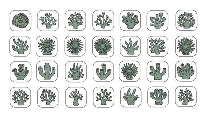 Collection of stylized coral reef illustrations with various shapes and forms © gintan
