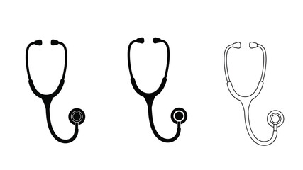 Three stethoscope icons in varying styles black black with white circle and outline