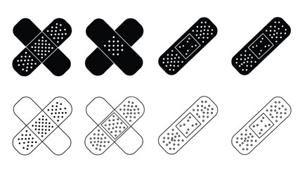 Black and white adhesive bandages in various orientations and styles