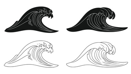 Stylized waves a black and white depiction of ocean crests in outline form