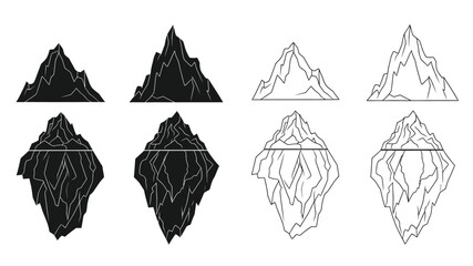 Illustrations of icebergs in different styles and shades black and white © HS Studio