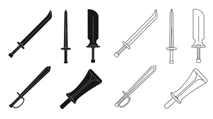 A collection of various historical swords and blades in different styles