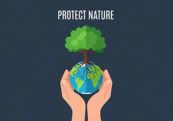 Protecting our earth with a tree, held gently in caring human hands.