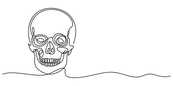A minimalist single continuous line drawing of a human skull against a white background Vector, illustration