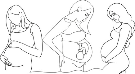 Silhouette of a pregnant woman with a baby in her belly, mother's body line art, hand drawing