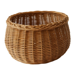 Fototapeta premium A close-up shot of a round, hand-woven wicker basket against a dark background