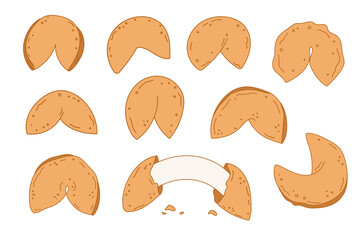 Fortune cookie illustrations set with different shapes