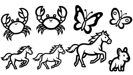 Cartoon green bushes set isolated on white for various design projects