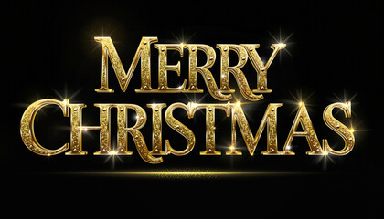 Texto decorativo “Merry Christmas” en un estilo dorado metalizado brillante, con reflejos realistas y volumen elegante. Tipografía ornamental con curvas suaves y acabado luminoso.