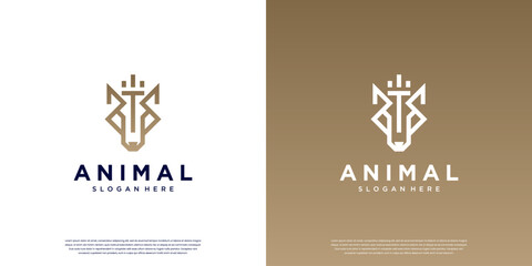 Luxury logo with a wolf head design concept, unique and elegant style, graphic design template.