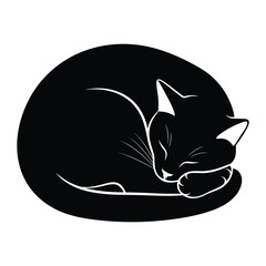 Cozy black cat curled up sleeping peaceful silhouette