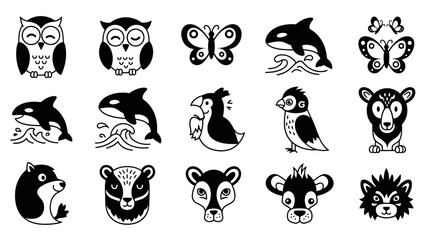 Collection of black and white animal vector illustrations for various uses