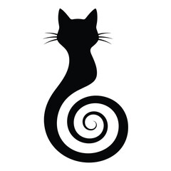 Elegant black cat silhouette with a swirling tail design