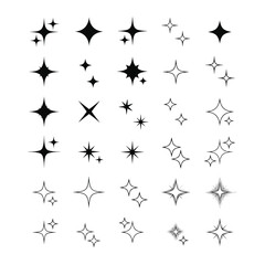 Vector illustration of set of star shapes in various sizes and styles on