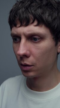 Panic anxiety breathing portrait. Vertical video