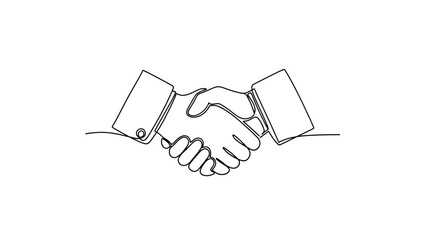 Simple line art icon depicting a firm handshake between two business partners against a dark background on transparent background