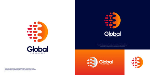 global technology logo with a network of connections, interconnected, dynamic and innovative, vector graphic illustration.