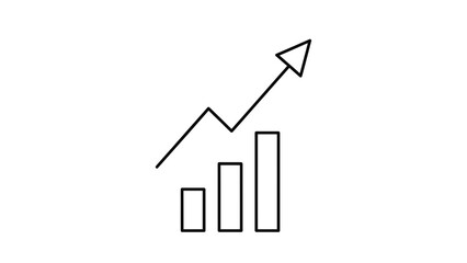 Simple outline icon representing upward trending business growth statistics and financial success data visualization on transparent background