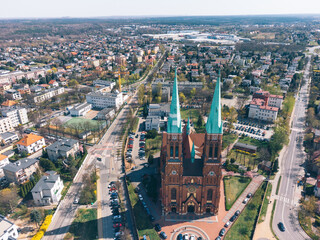 Aerial View of Catholic Basilica of Saint Anthony in Rybnik, Poland.