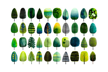 Illustration of collection of colorful leaves with various patterns isolated on transparent background for design and decoration purposes easily