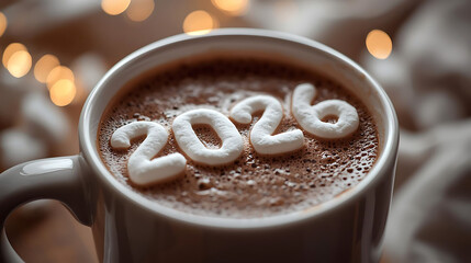 Hot Chocolate with Marshmallow "2026" Close-Up