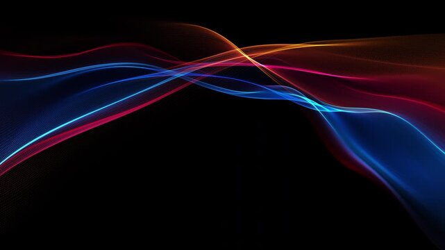 Abstract colorful waves on a black background. Technology intros, sci-fi visuals, motion graphics overlays. Looping 4K resolution