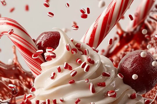 Christmas milkshake dessert with candy canes and cherries
