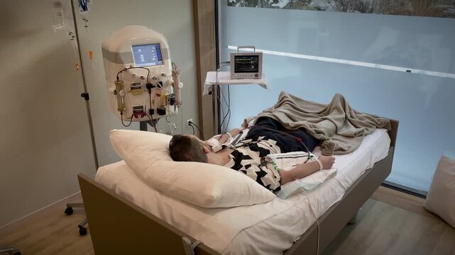 Person Receives Blood Purification Treatment, Individual Lies In Bed During Blood Cleansing Process