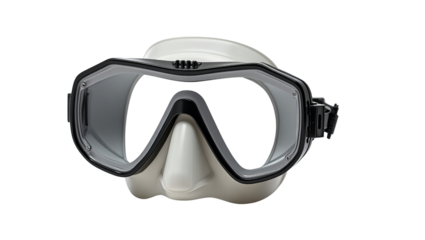 Professional two lens diving mask with light gray silicone skirt and dark frame for underwater exploration gear