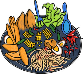 cute cartoon papaya salad
