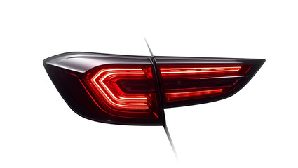 Sleek modern automotive taillight assembly glowing with vibrant red LED strips against a stark showcasing design detail