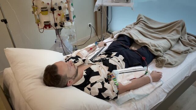 Healthcare Professional Ensuring Safety And Proper Operation Of Apheresis Machine In Bright Clinical Room