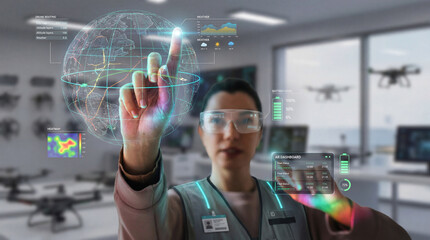 Global Drone Routing Directed by a Woman Operator in Augmented Reality