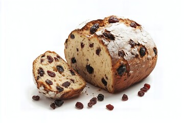 Raisin bread loaf isolated on white background.