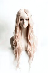 Blonde wig with pink tint isolated on white background.