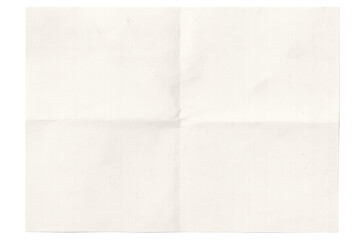 Fototapeta premium Blank paper sheet with folds, wrinkles, and slightly torn edges, casting a soft shadow, isolated with a transparent background