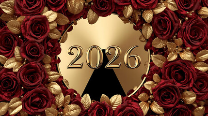 Golden 2026 in Rose Wreath with Luxurious Celebration