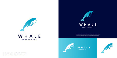 A modern and elegant whale logo, marine science, environment, conservation, vector graphic design.