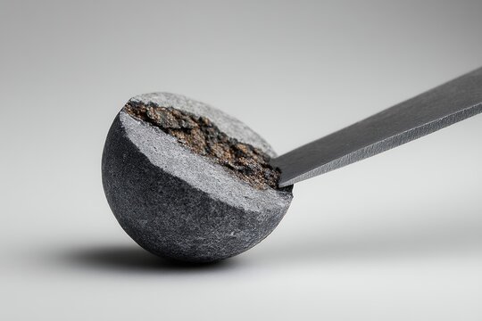 a chopper tool strikes a ridge pebble