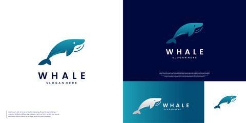 Naklejka premium abstract modern whale logo, giant sea animal symbol, graphic design template.