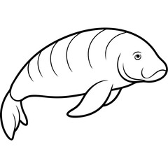 Dugong Line Art Vector – Minimal White Background Illustration